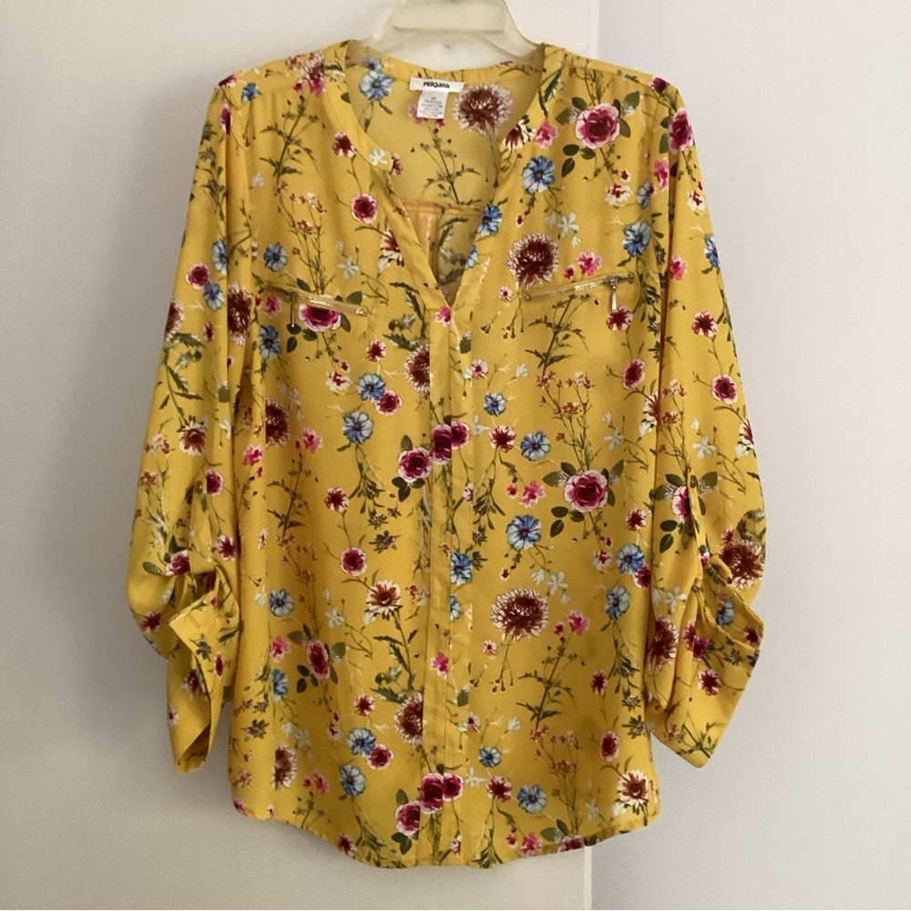 Women’s Yellow Print Blouse Sz. 2X